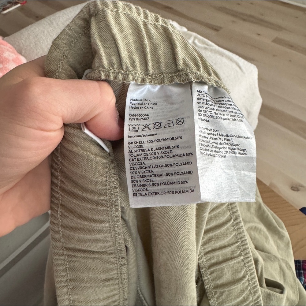 H&M baggy cargo pants wide leg drawstring elastic khaki olive beige high rise - Picture 7 of 7